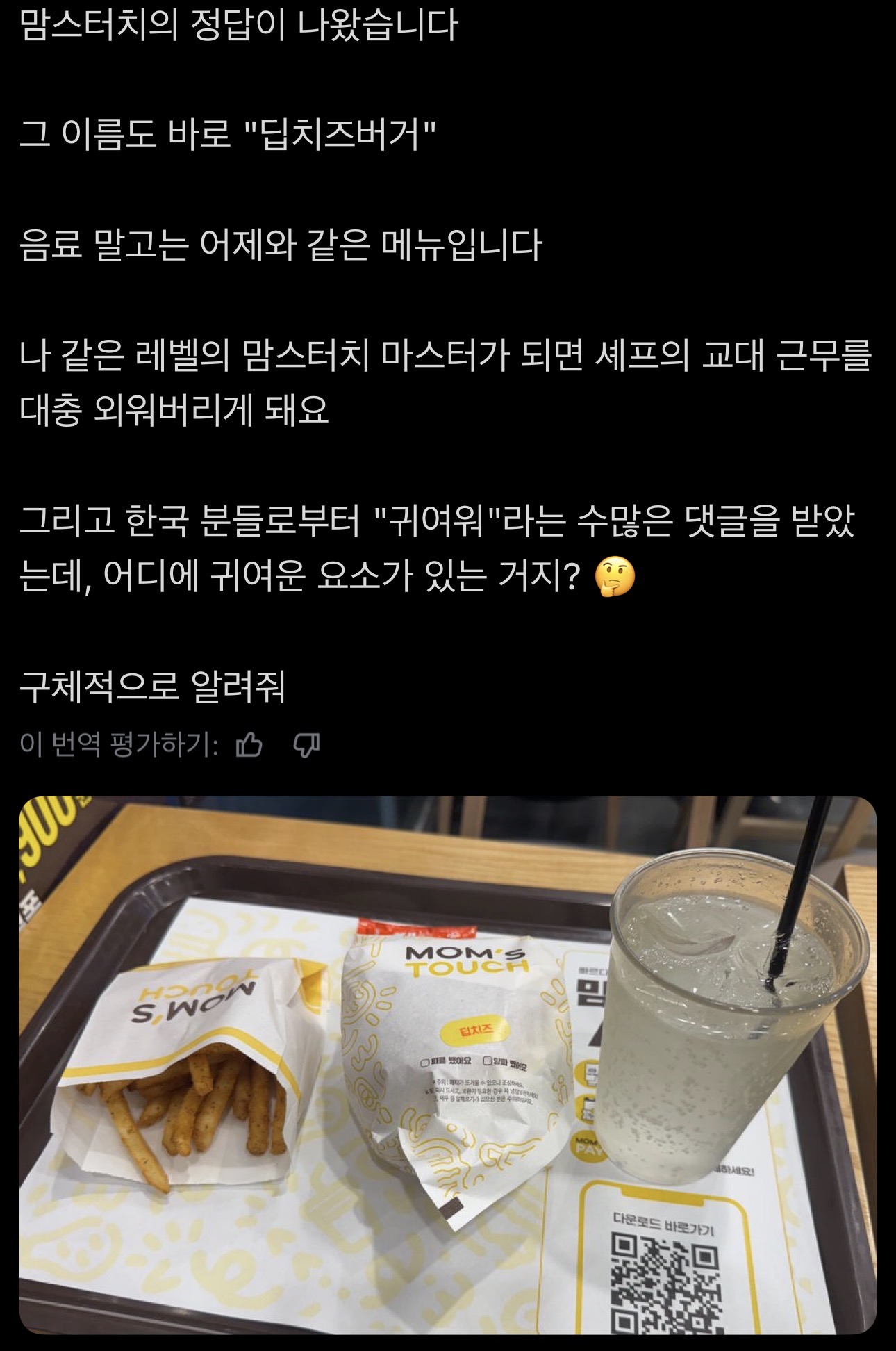 맘스터치 매일 먹던 일본인 유학생 중대한 사유로 중단 이미지 9